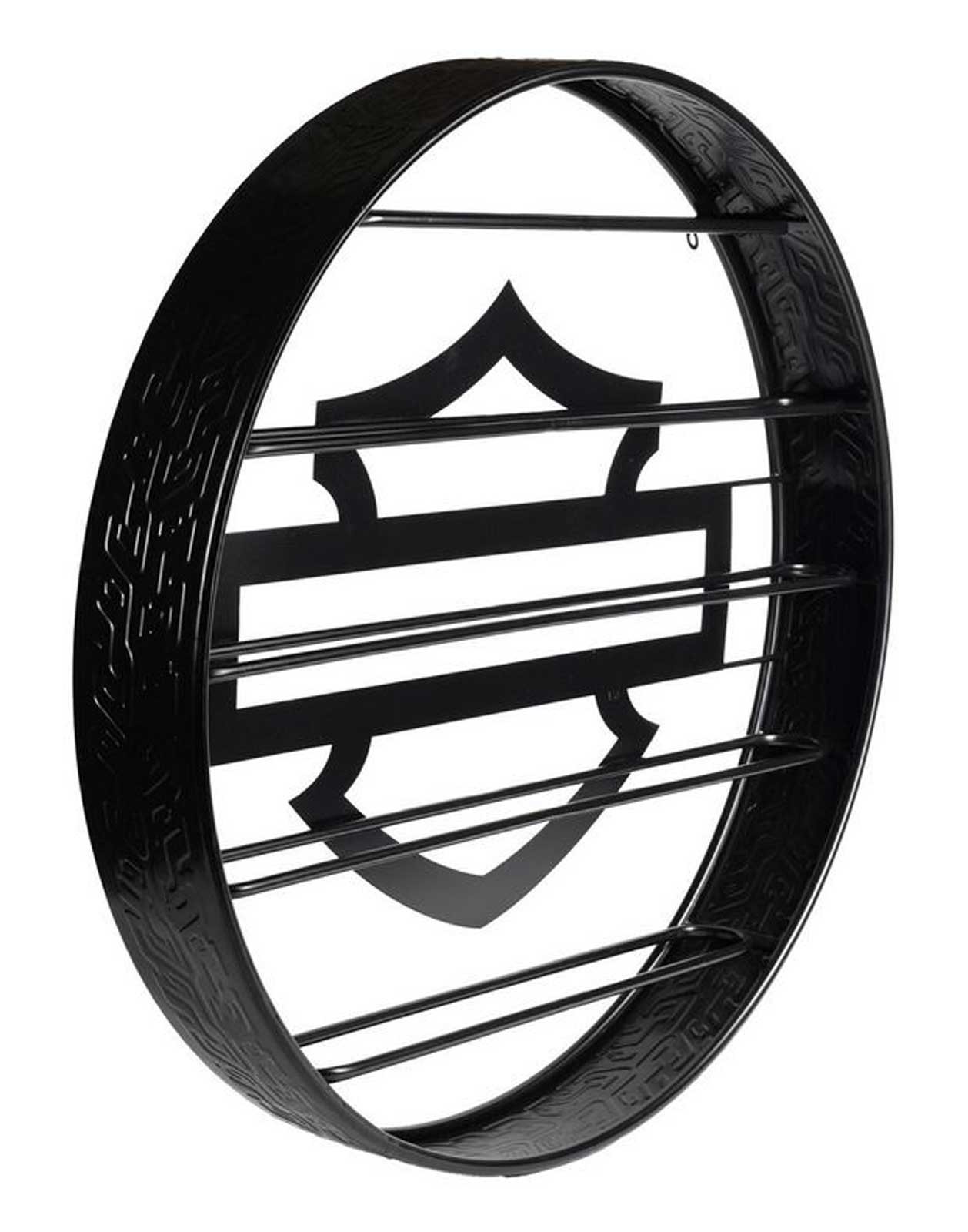 Harley-Davidson Embossed Open Bar & Shield Tire Tread Metal Wine Rack, Black
