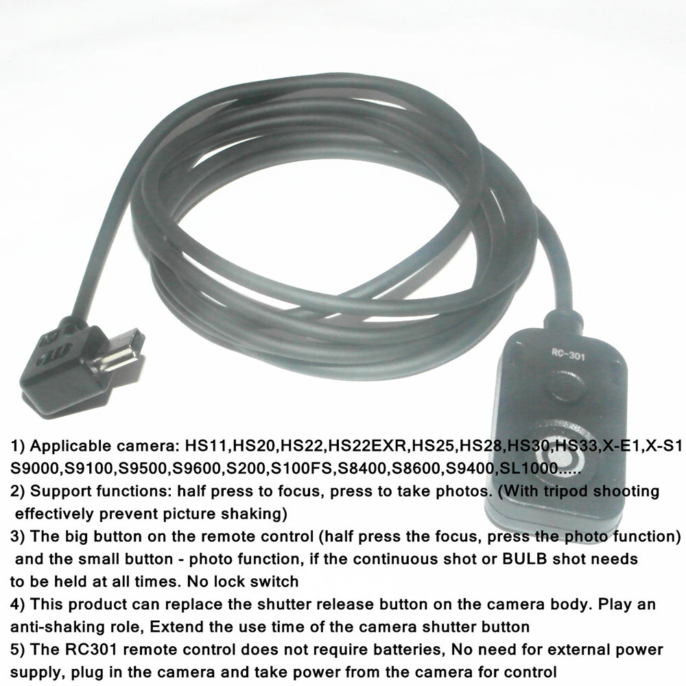 Mini USB Remote Shutter Release Cable for Fujifilm HS22EXR X-E1 X-S1 HS33 Camera