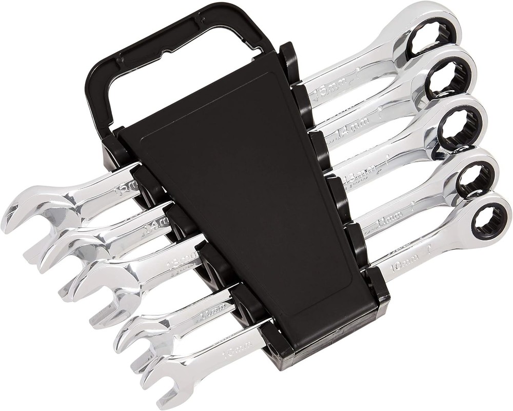 Amazon Basics Ratcheting Wrench Set Metric 5 Piece Black Silver
