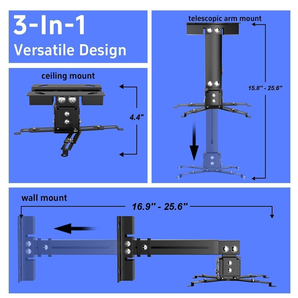Universal Extendable Tilt DLP LCD Ceiling Projector Mount Bracket 44 lbs - Black