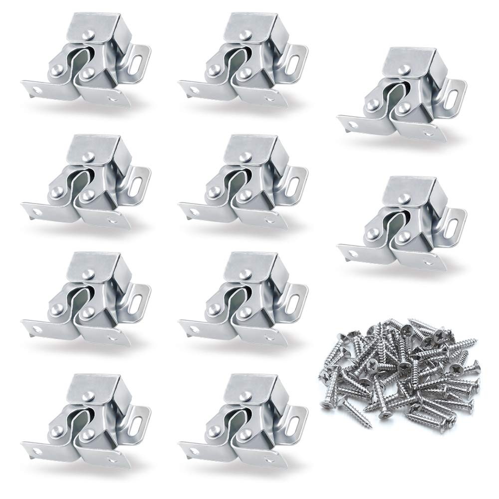 10 Pack Double Roller Catch with Spear Strike Cabinet Closet Doors Roller Catch