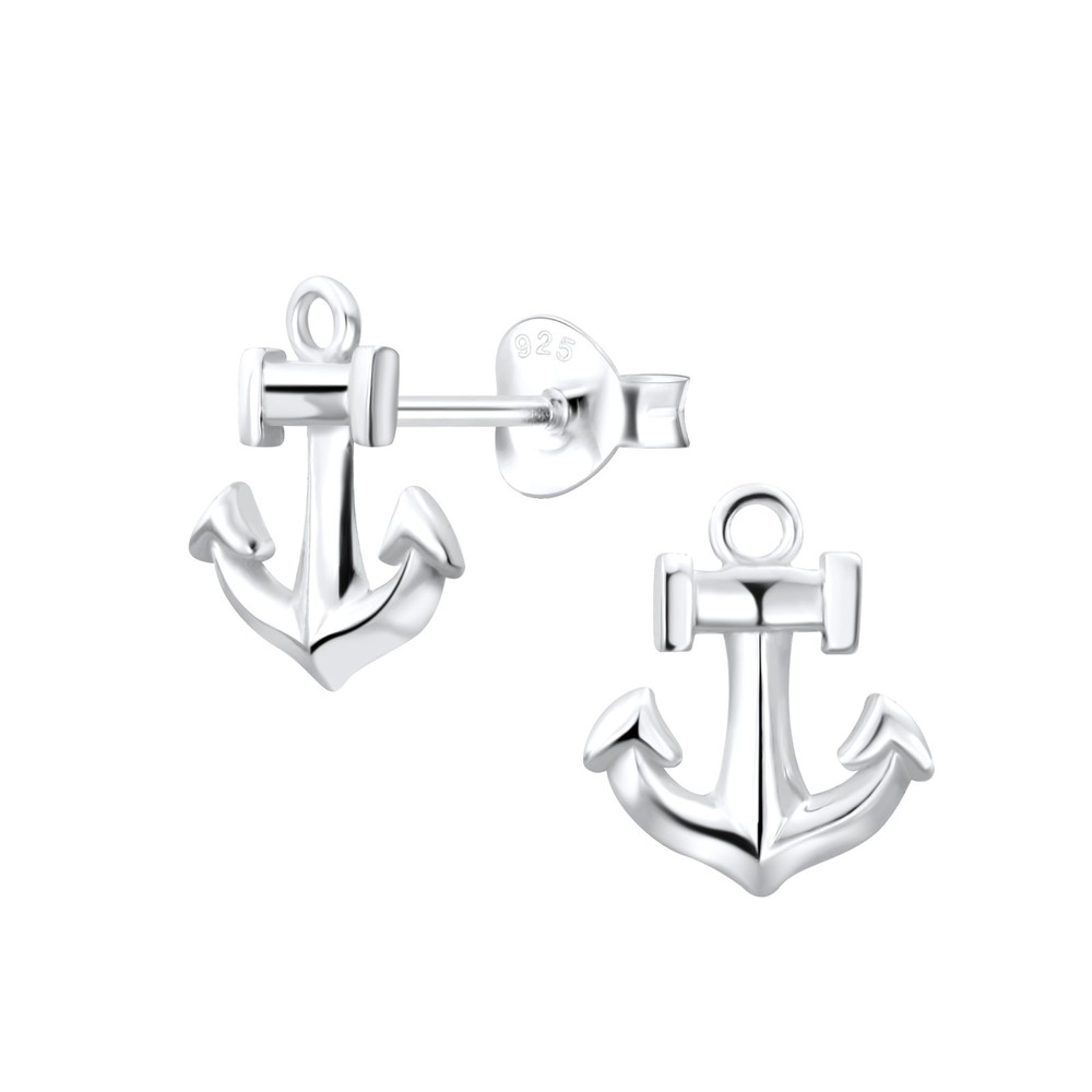 Sterling Silver Anchor Stud Earrings (9mm x 10mm)