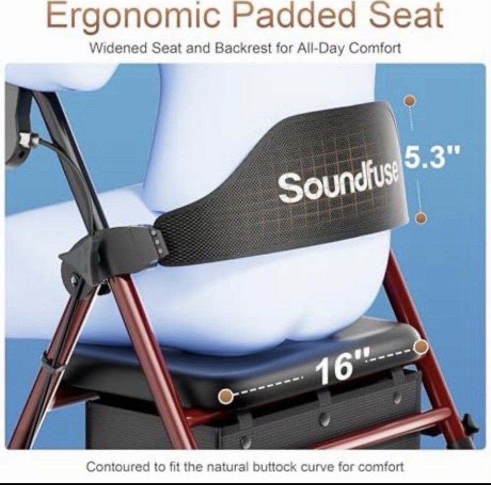 Soundfuse Rollator Walker with Seat – Foldable, Lightweight, 8