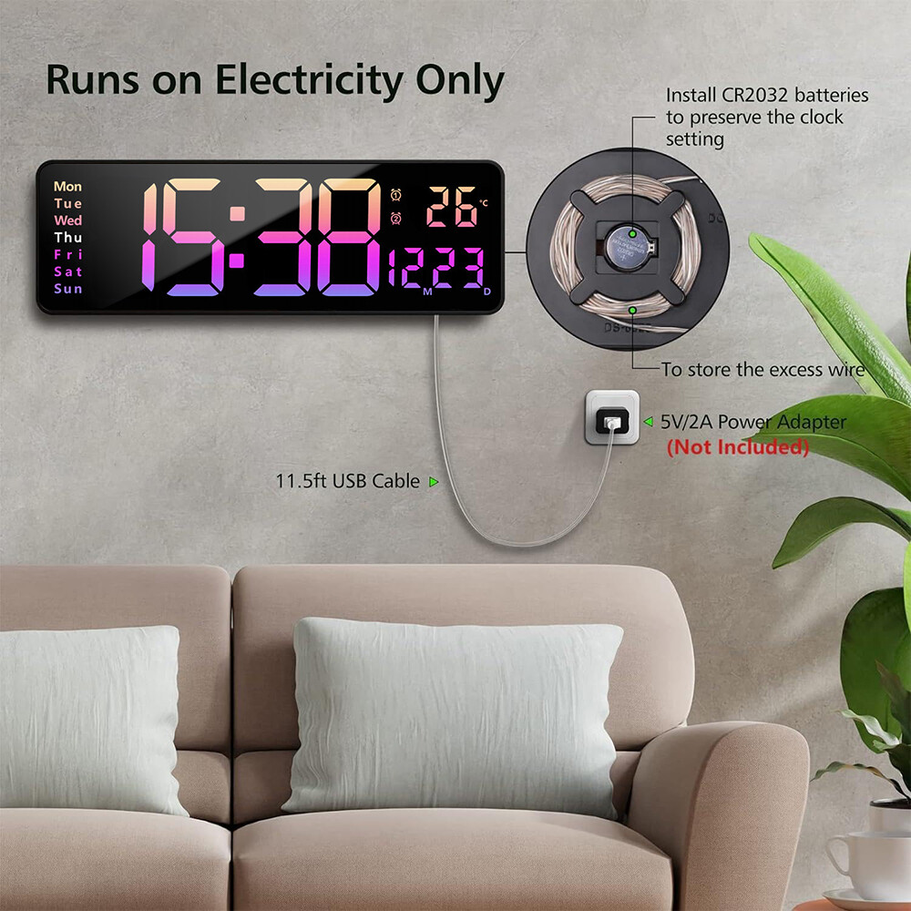 16inch Big Digital Led Clock Wall Mount Large Numbers Timer Date Temperature Hot