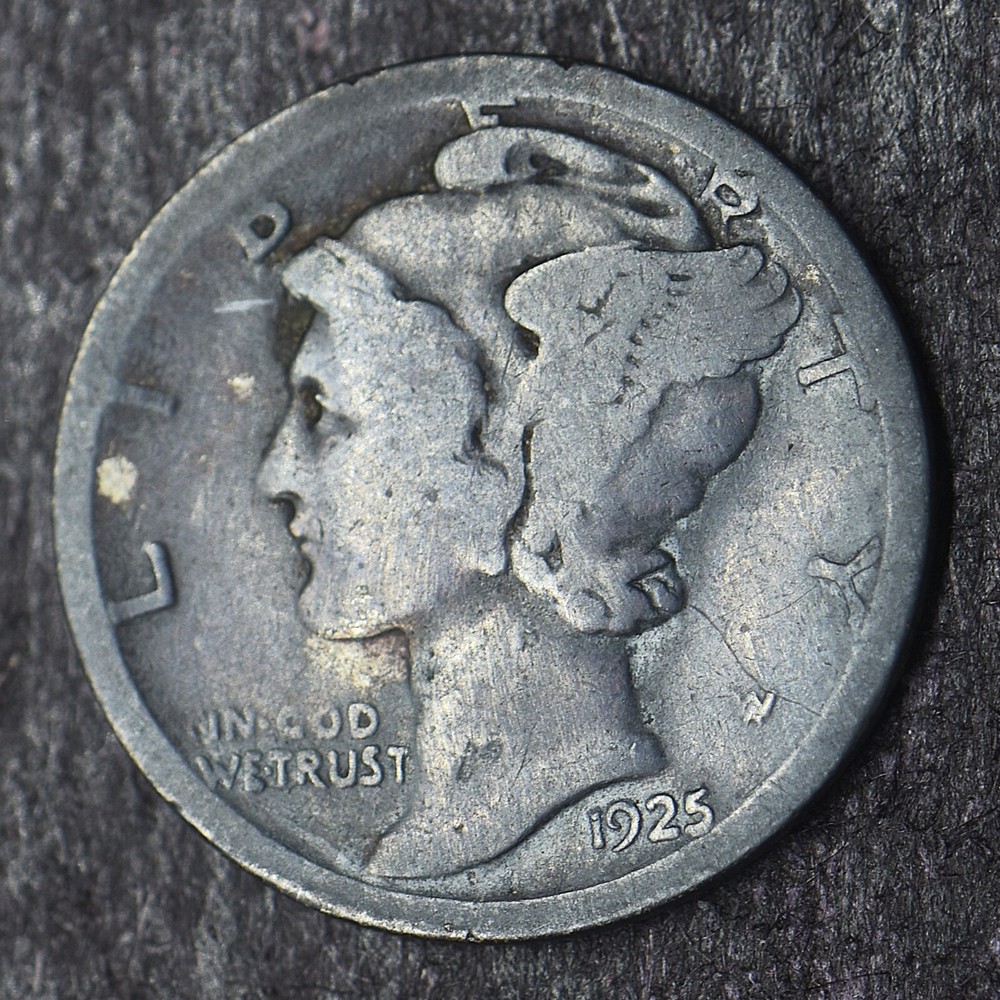 1925-S "Dark Toned Mercury Silver Dime 10C - COINGIANTS -