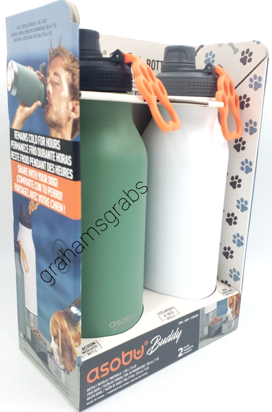 ASOBU BUDDY VACUUM INSULATED 34 oz WATER BOTTLE + DOG FOOD & WATER BOWL 2 PACK
