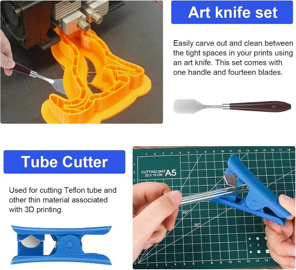 45PCS 3D Printer Tool Kit with Deburring Tool Digital Caliper Knife Set Tube