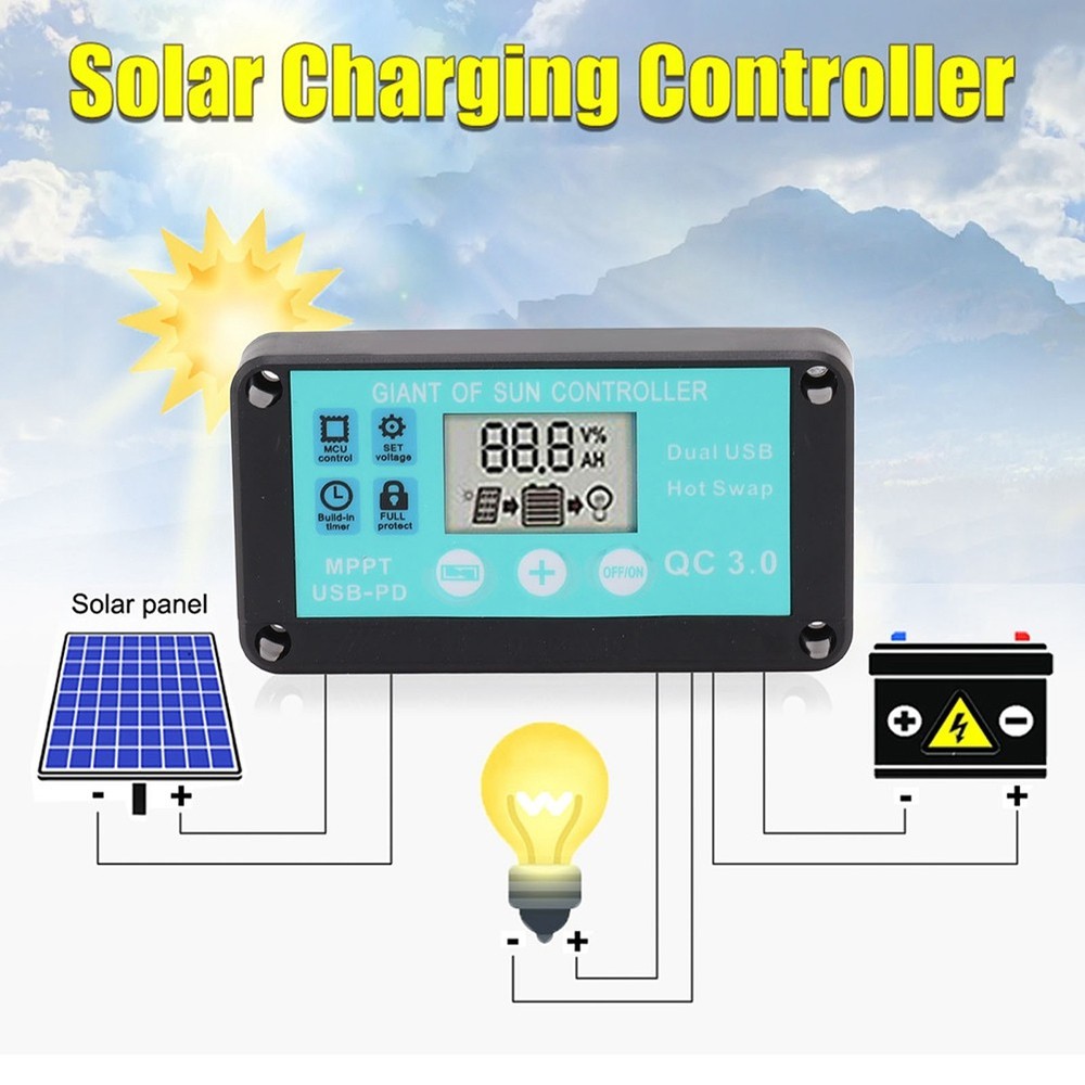 MPPT Solar Charge Controller Multi Protection Solar QC3.0 Controller w/ LCD Image Sc9398