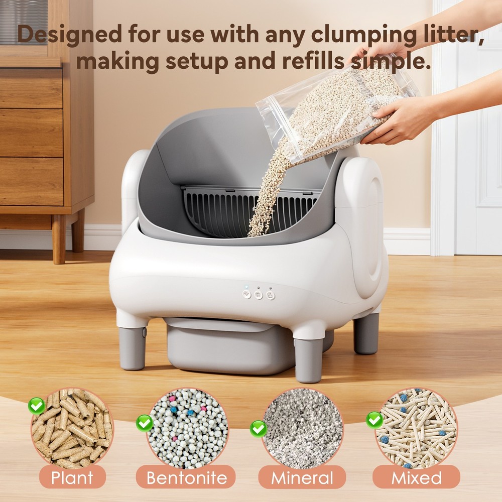 Used Automatic Self-Cleaning Cat Litter Box, APP Control, Open Top, Odor Lock
