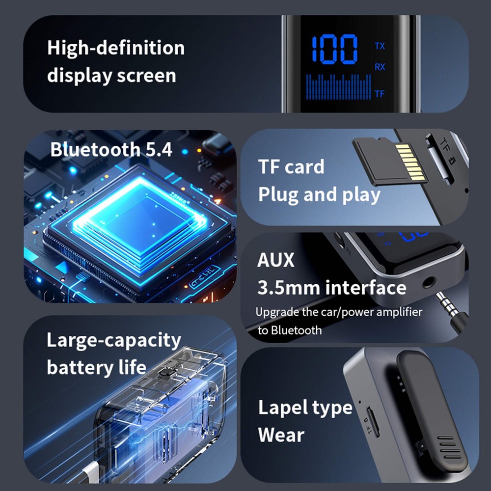 Bluetooth 5.4 Transmitter and Receiver with Hands-Free Calling 3.5mm Adapter