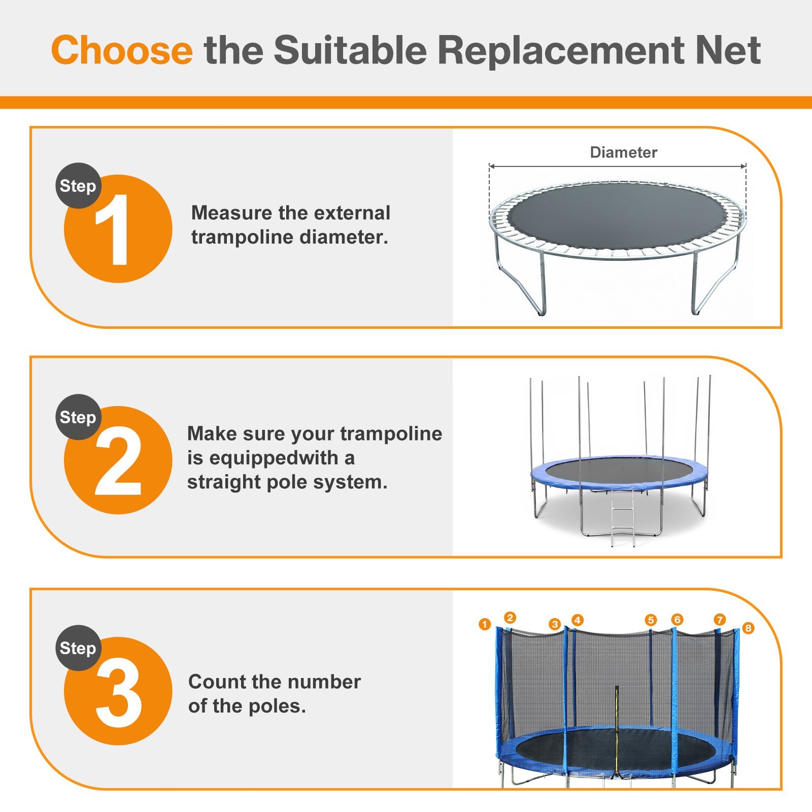 12FT/15FT Trampoline Replacement Net Protection Safety Enclosure Net - Blue