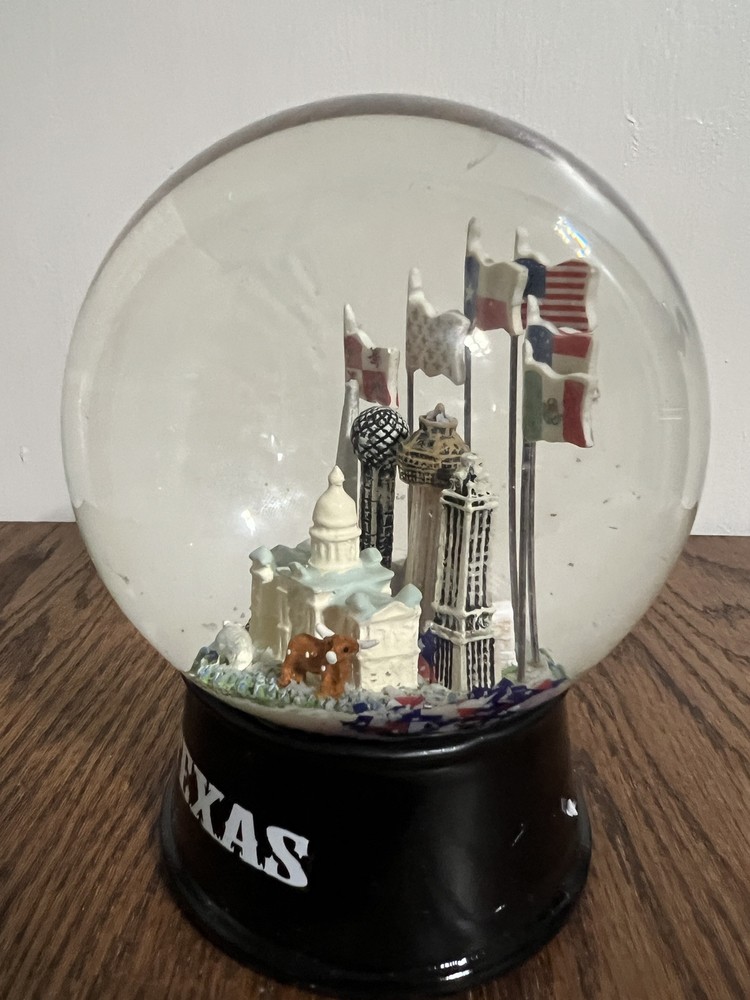 Texas State Snow Globe Featuring 6 Flags over Texas & Texas Landmarks