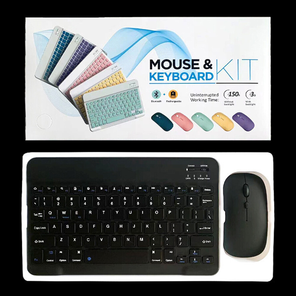 10" Mini Slim Bluetooth Wireless Keyboard and Mouse Set Mat For iPad Windows