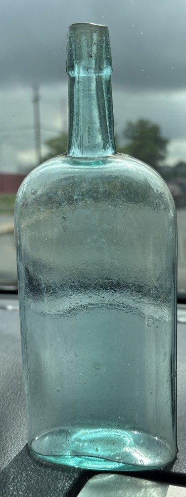 9” Nice Antique Aqua Blue Flask Bottle