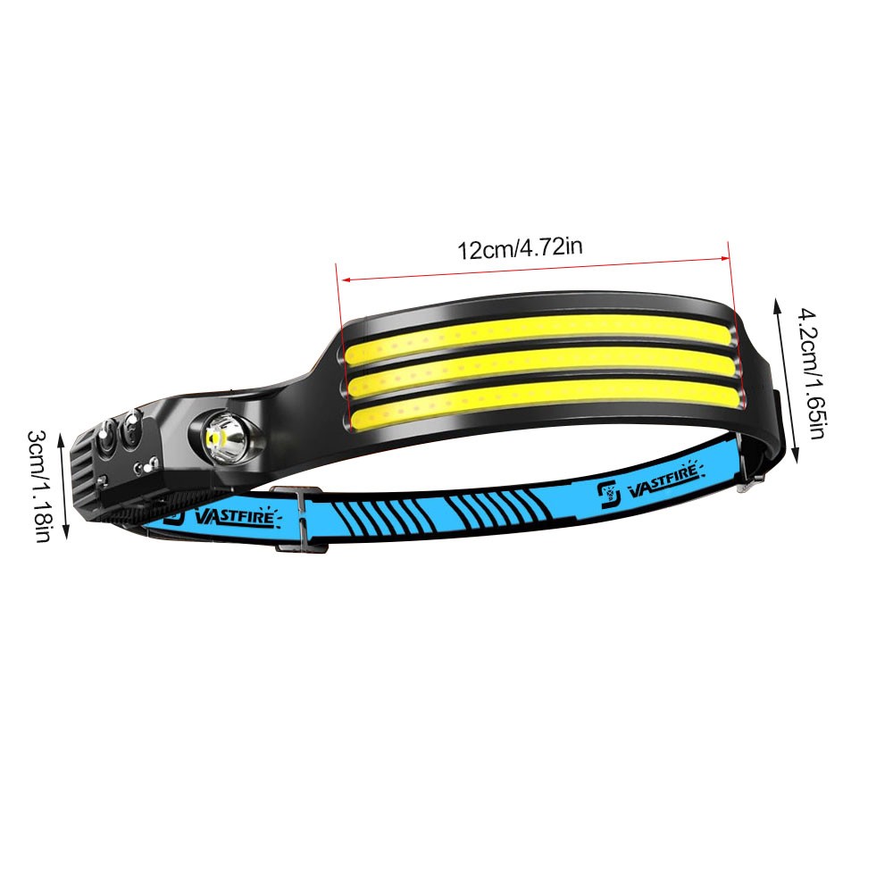 2PCS COB LED Headlamp USB Rechargeable Headlight Torch Head Band 3 Strips Light