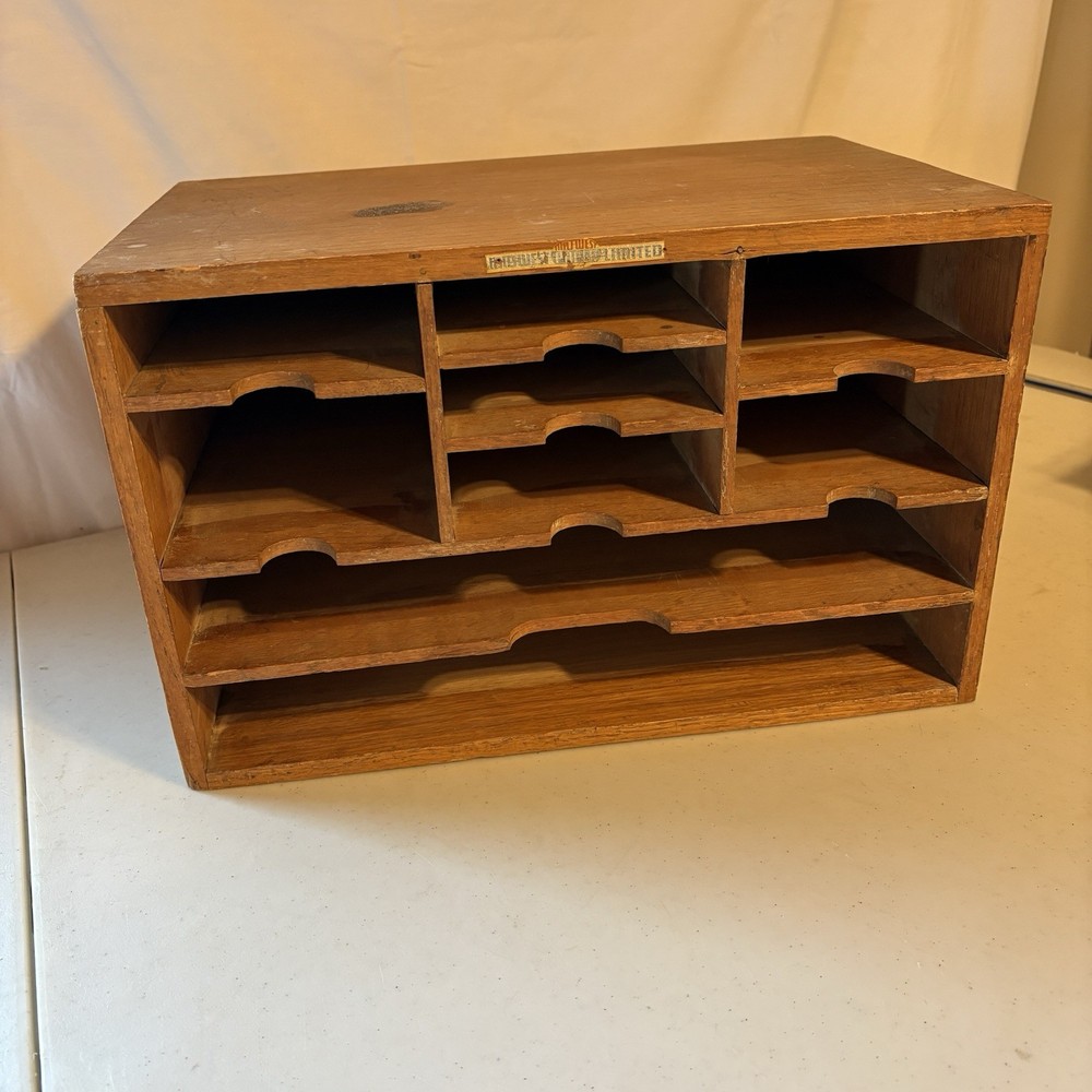 Antique Wood Cubby Office Desktop Compartments for Mail, fixed shelves
