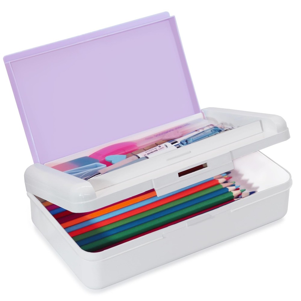 Double Layer Pencil Box, Hard Pencil case 2 Compartments, Plastic Large Capacity
