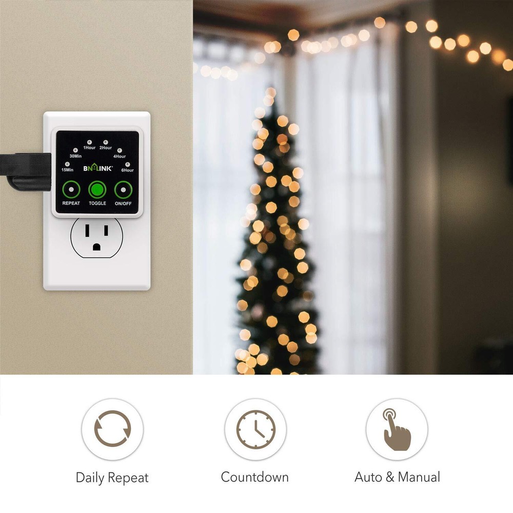 BN-LINK Smart Digital Countdown Timer with 3-Prong Grounded Outlet