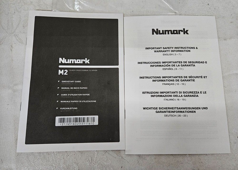 NUMARK M2 Professional Scratch Mixer OWNERS MANUAL Paperwork