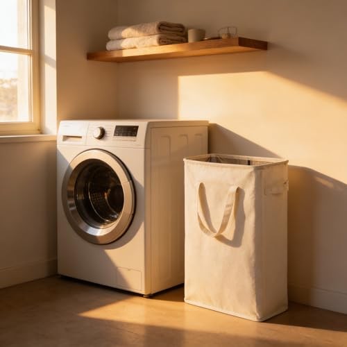 Zero Jet Long Laundry Basket with Handles Slim Foldable 45L Beige