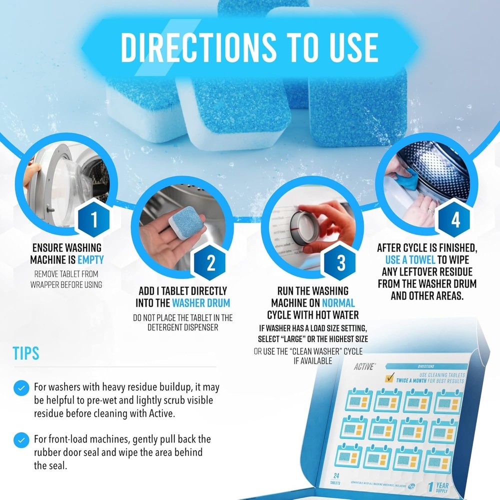 Eco-Friendly Washing Machine Cleaner Tablets - 24 Pack for Deep Cleaning