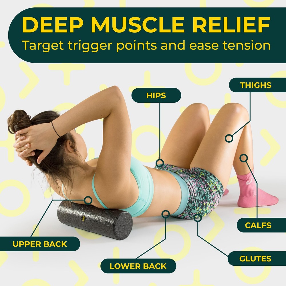 Yoga Foam Roller for Physical Therapy & Exercise – Black Back Roller for Back...