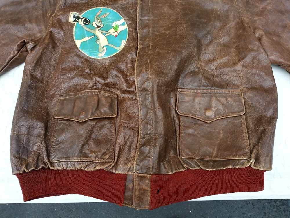 WWII Original A-2 Flight Jacket Very Rare Size 50 Bugs Bunny Patch