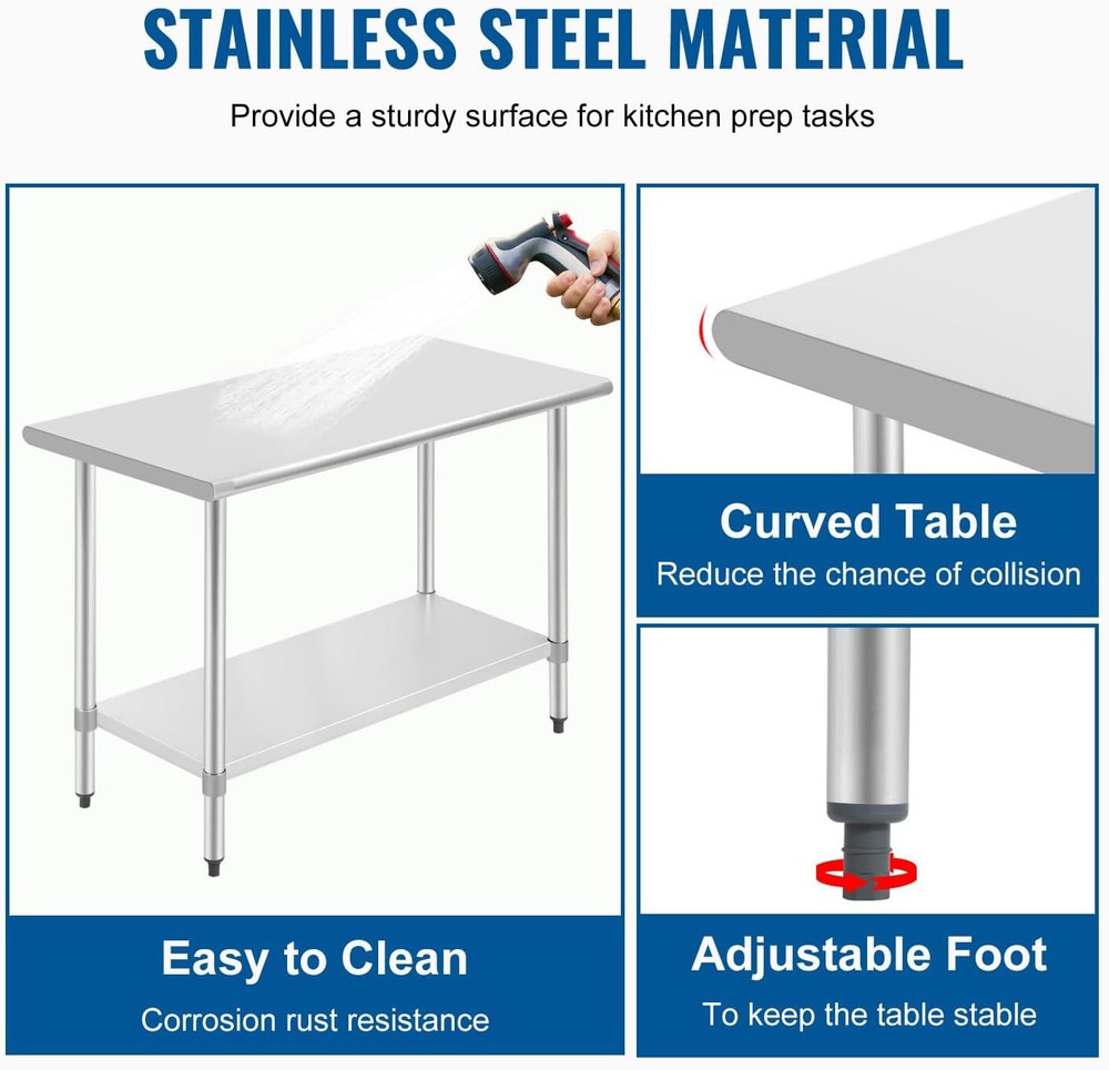 Work Table Stainless Steel Kitchen Work Table Adjustable Table Foot Prep Table