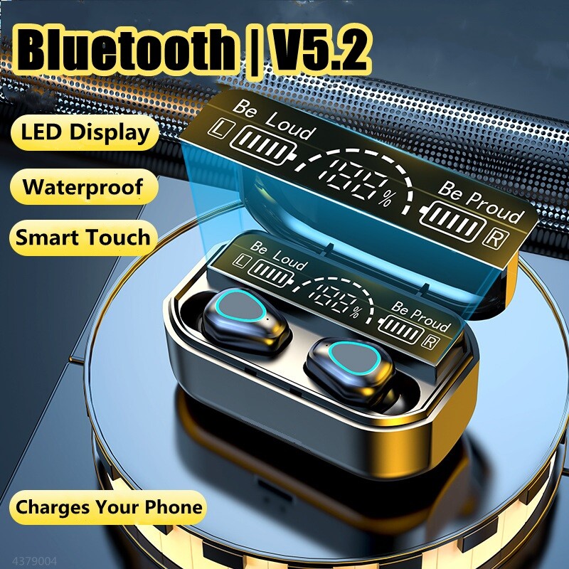 TWS Bluetooth Earbuds Waterproof Bluetooth 5.2 Headset Noise Cancelling Wireless