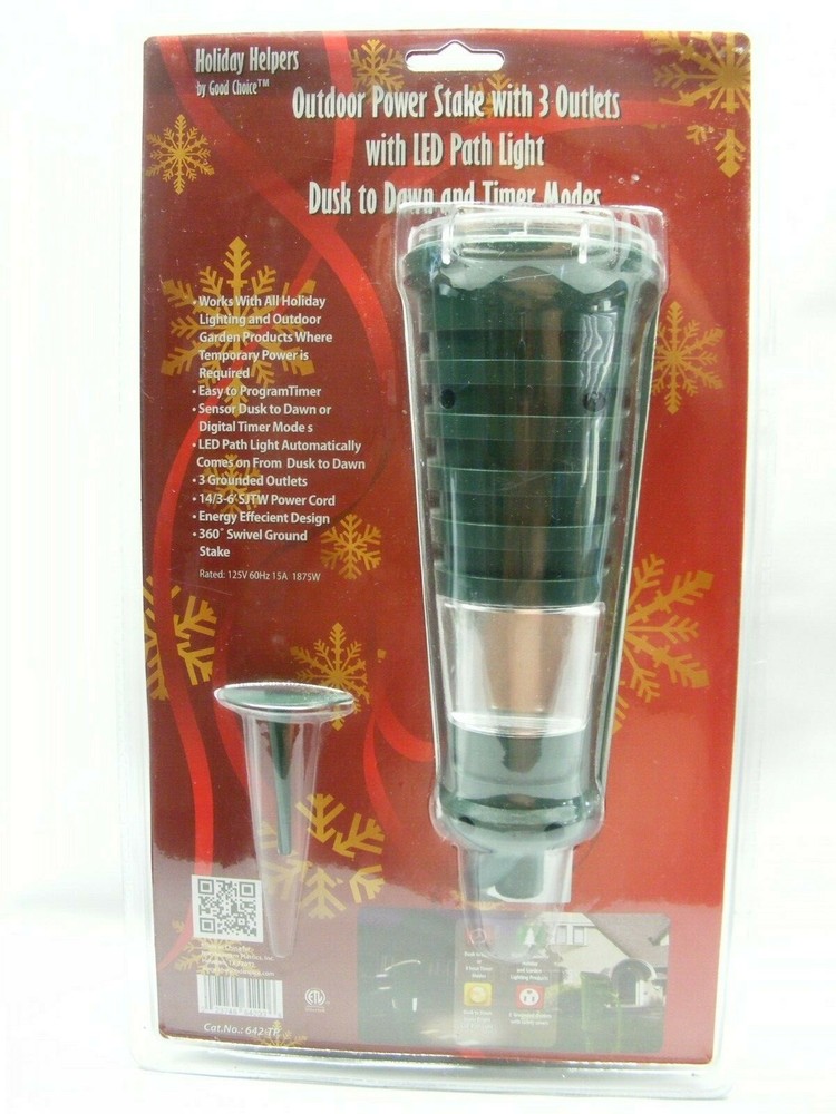 Holiday Helpers 24 Hour Outdoor Programmable Timer 3 Outlets Power Stake LED