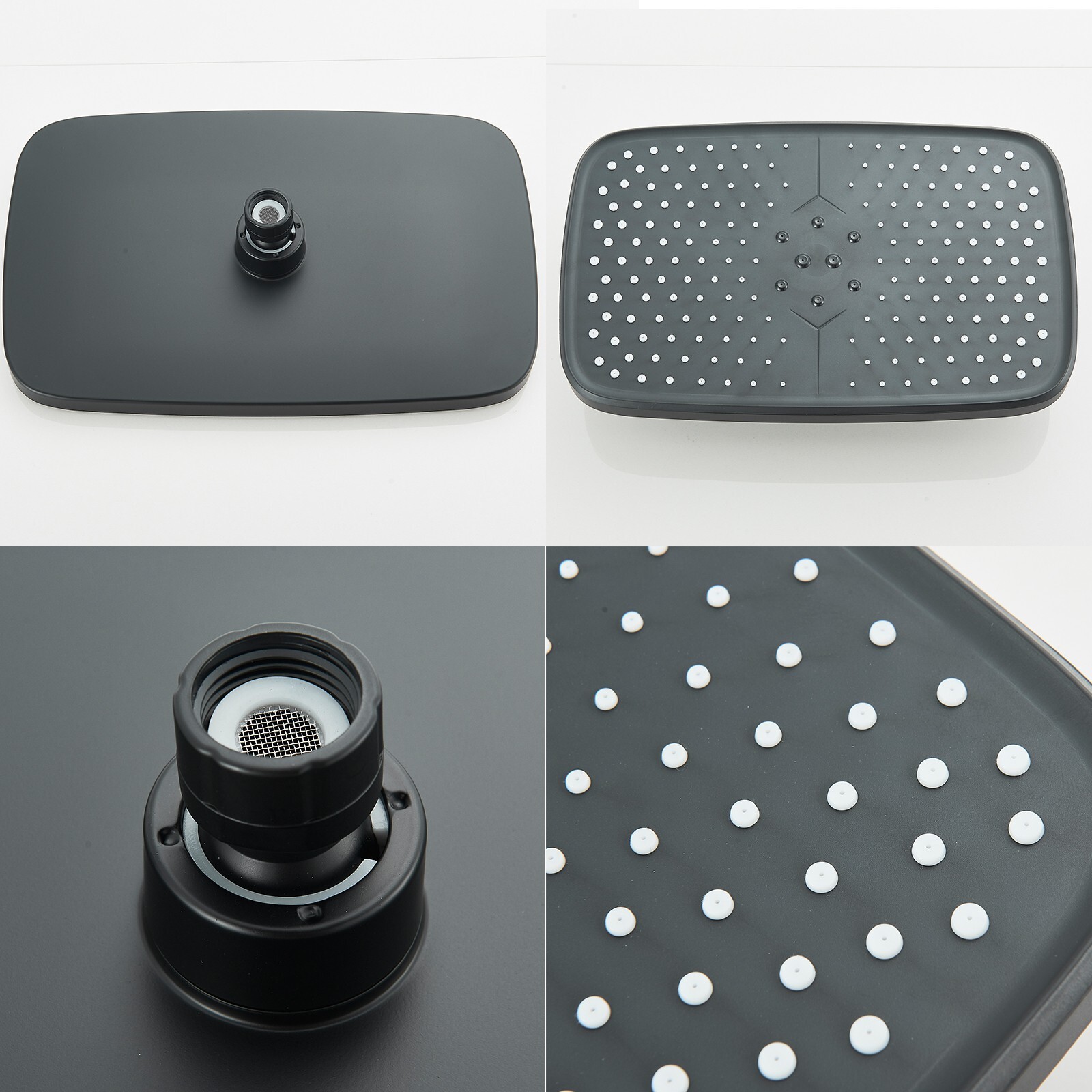 Black Rain Shower Head with Handheld Spray Set High Pressure 16" Adjustable Arm