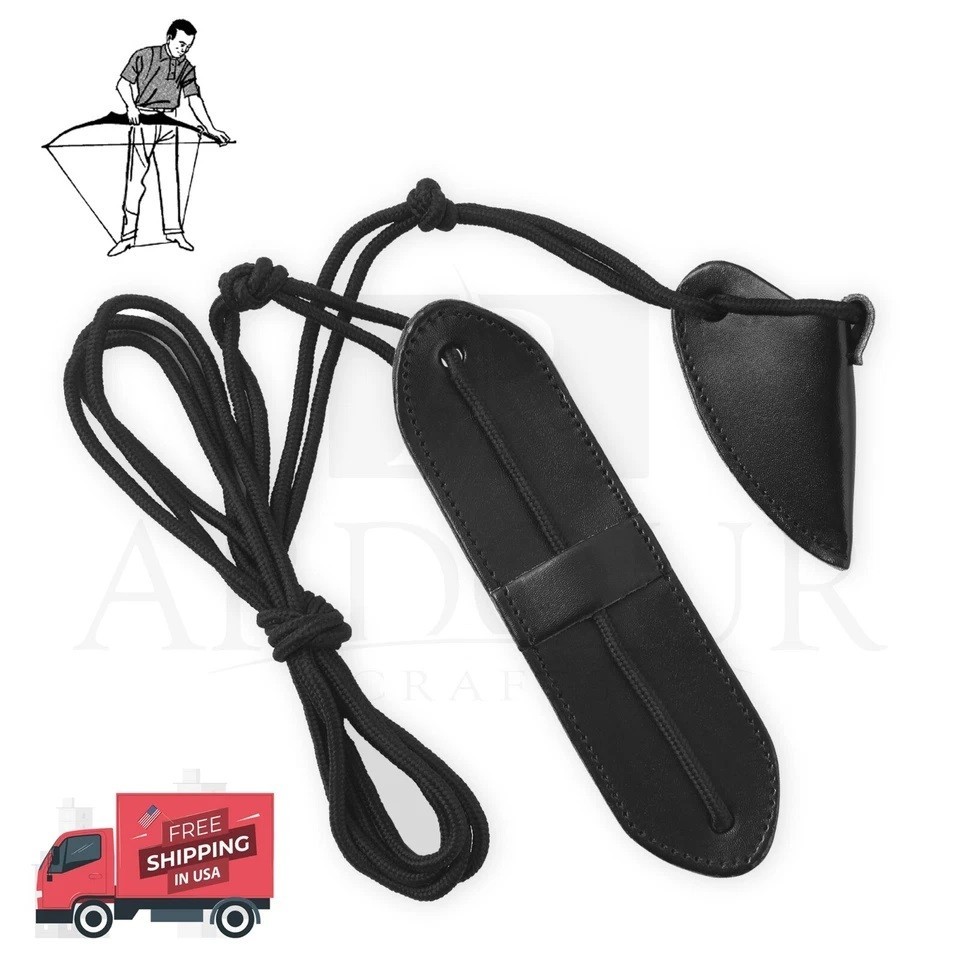 Leather Bow Stringer Cowhide Leather Black Archery Bowstring Tool Rope Stringers