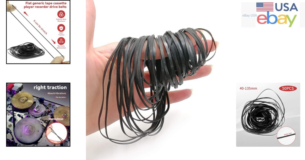 Durable Rubber Belts for Cassette Players, 50PCS, Flat Style, 2mm Width