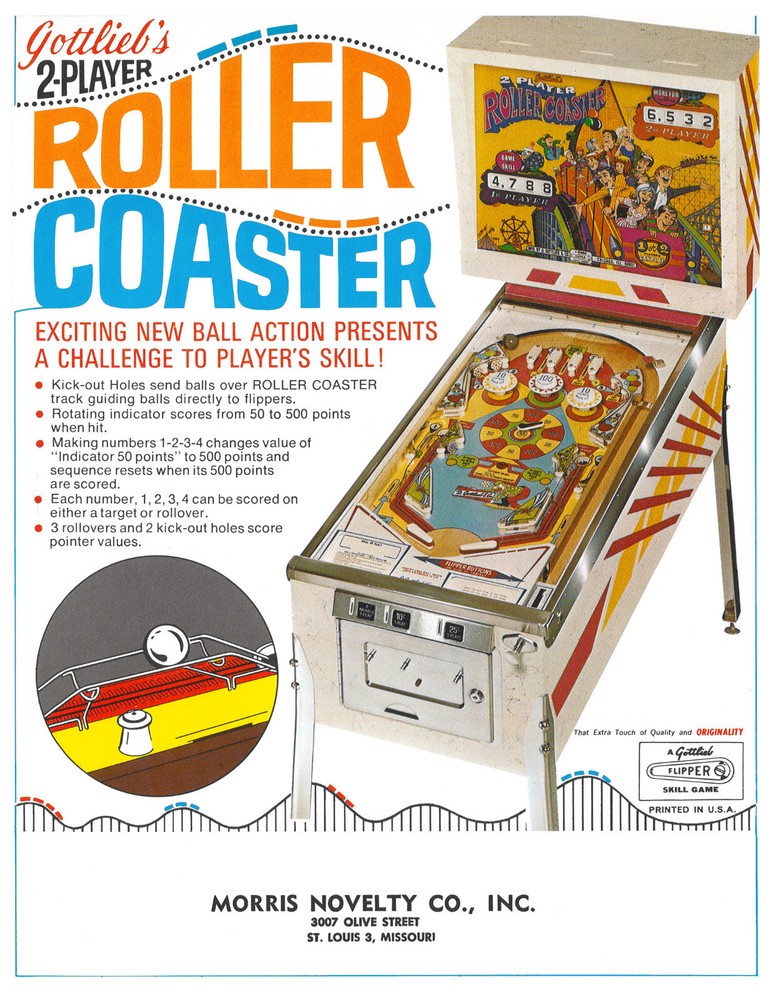 Roller Coaster Gottlieb Pinball Flyer / Brochure / Ad - Mint Condition
