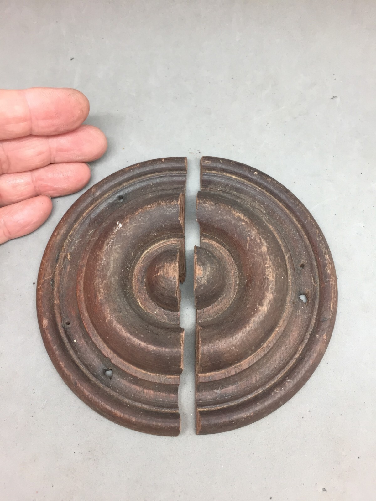 Architectural Salvage Wood Furniture Part Decorative Applied Circle split in 2