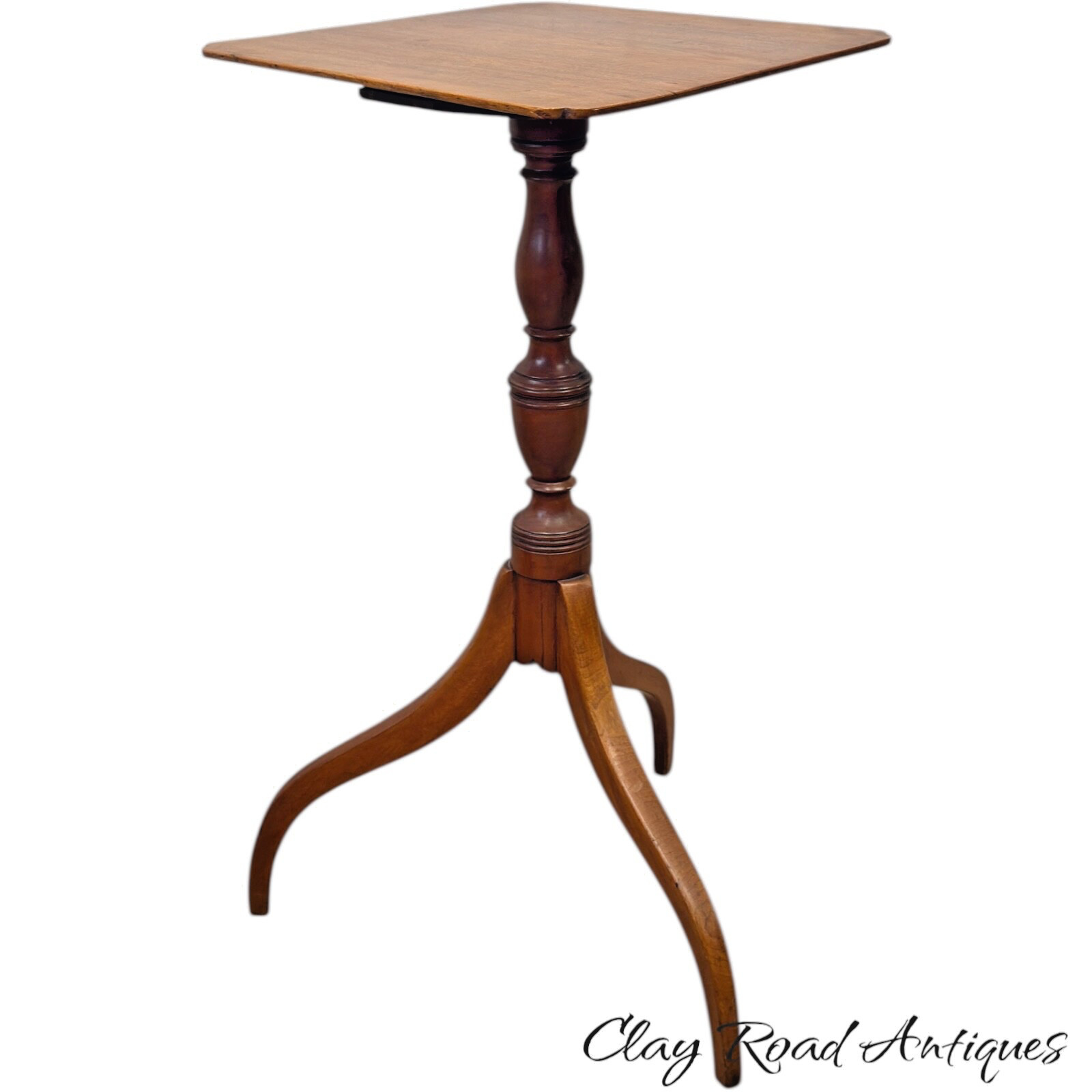 Antique New England maple federal cherry candle stand 1810 spider legs