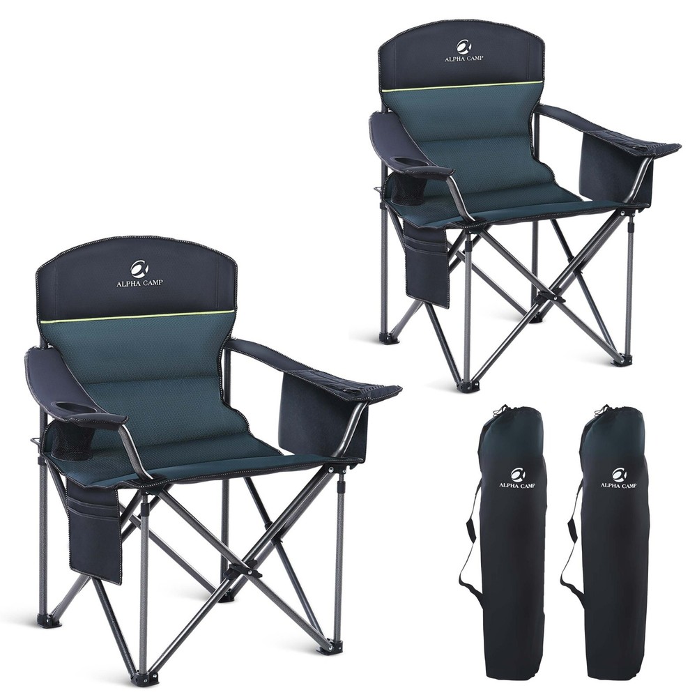 2 Piece Portable Camping Chair Oversized Outdoor Folding Chairs with Cup Holder
