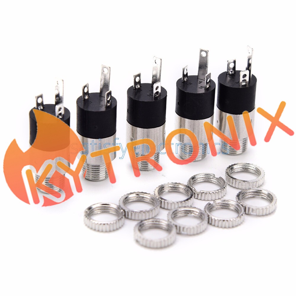 5Pcs PJ-392 3-Pin 3.5mm Stereo Headphone Audio Jack Socket Plug With Nut