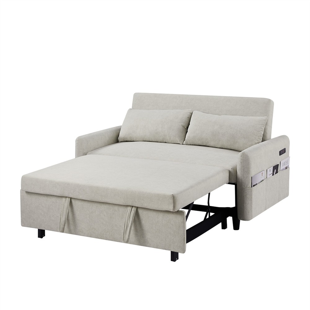 Convertible Sleeper Sofa Bed Loveseat Sofa Couch with Pull Out Bed & USB Port