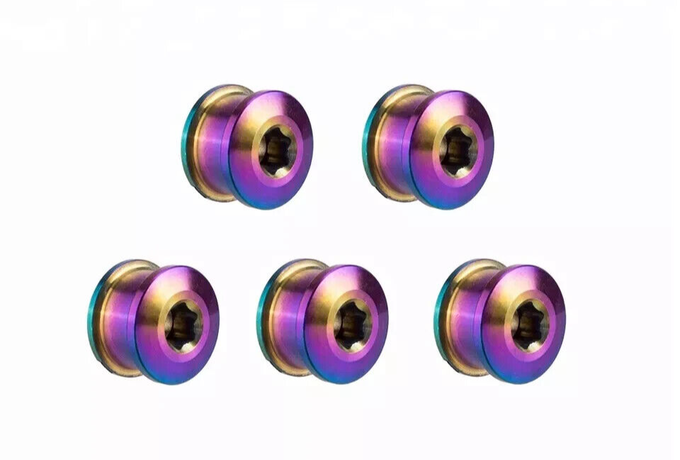 Titanium Crankset Chainring Bolts Rainbow Oil Slick 5mm Fixed Road Track Mtb 5Pc