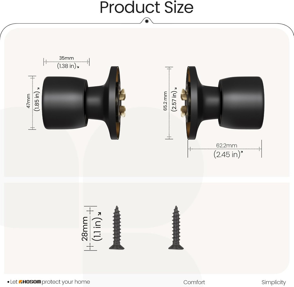 6 Pack Dummy Door Knobs，Matte Black Door Knobs Keyless Interior/Exterior Door Lo