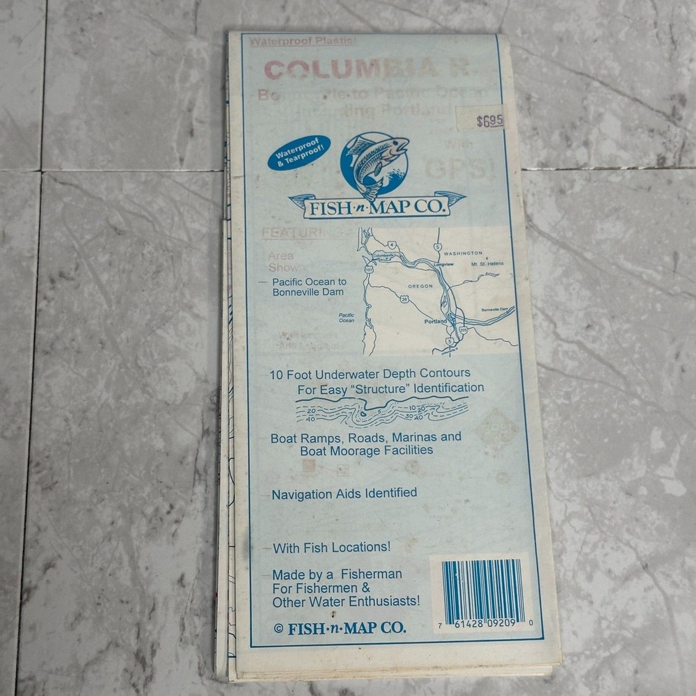 Fish n Map Co Columbia River Map Waterproof Plastic