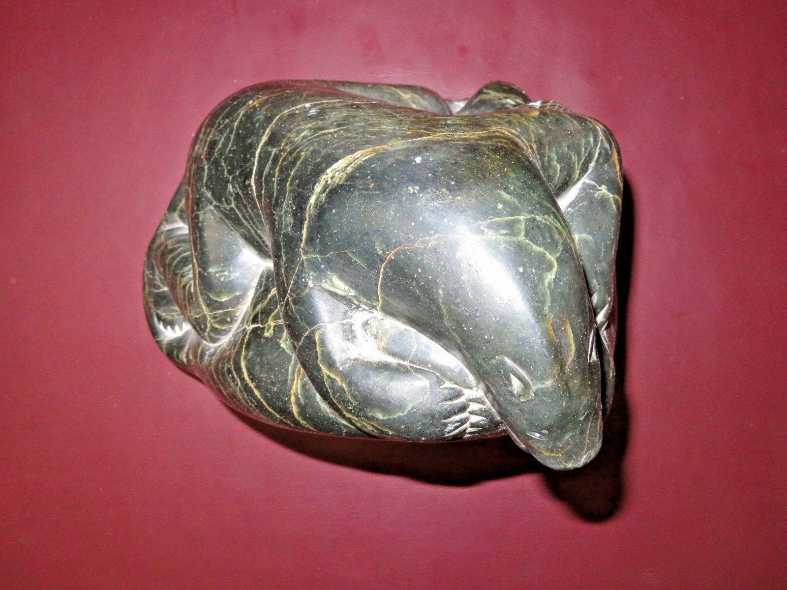 Vintage Canada Eskimo Art Inuit Hand Carved Soapstone Polar Bear Fish Sculpture
