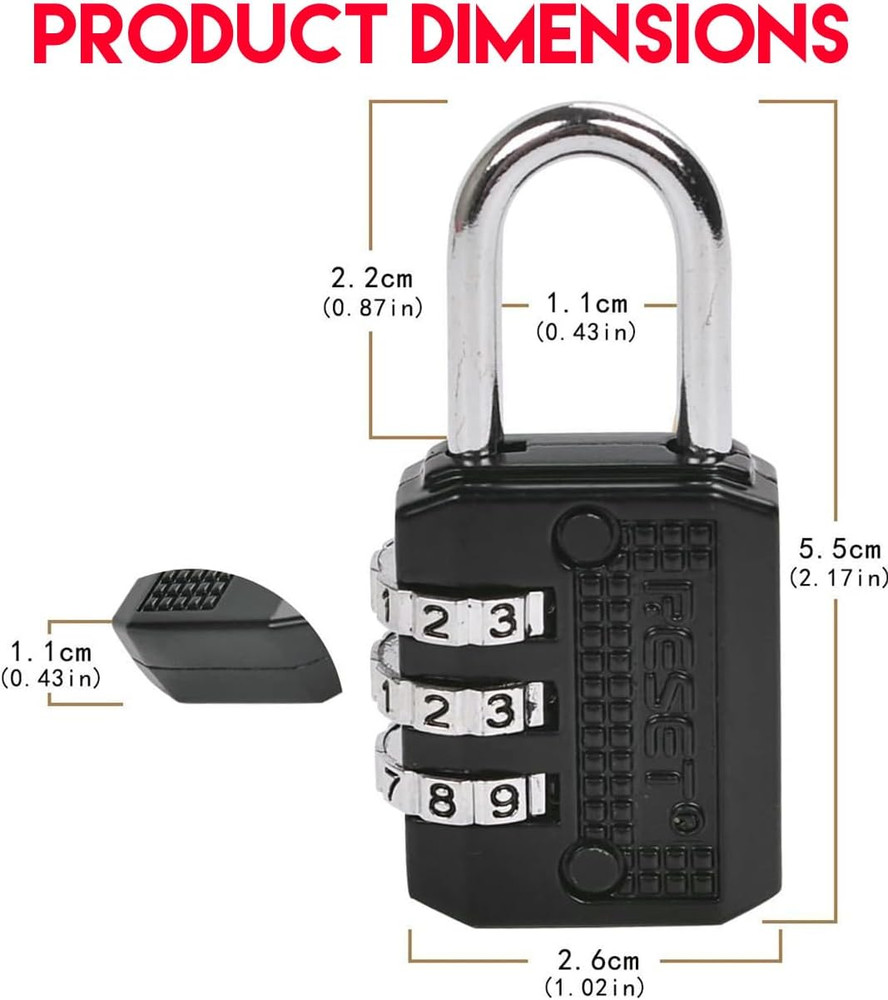 -071 3 Digit Small Combination Lock Tiny Padlock for Mini Locker, Travel Padock,