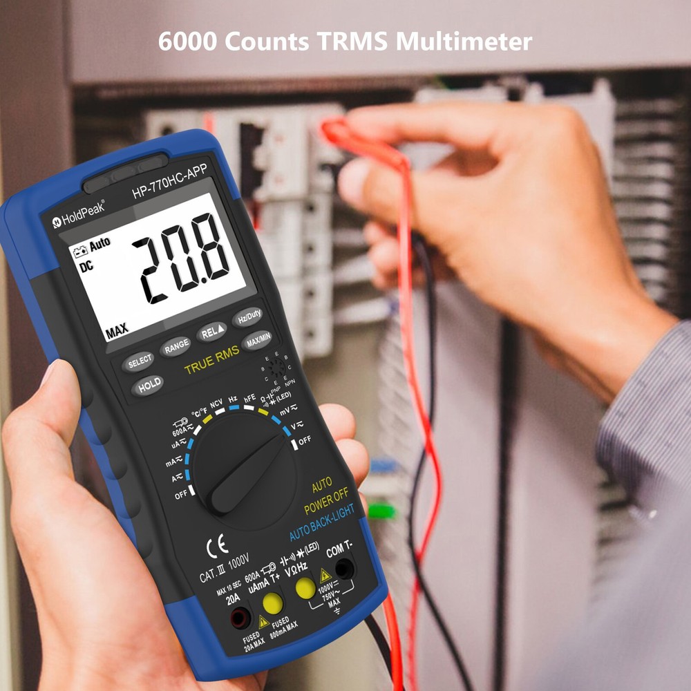 Bluetooth Multimeter NCV True RMS Temp 600A Voltmeter Ammeter AC DC Ohm Meter US