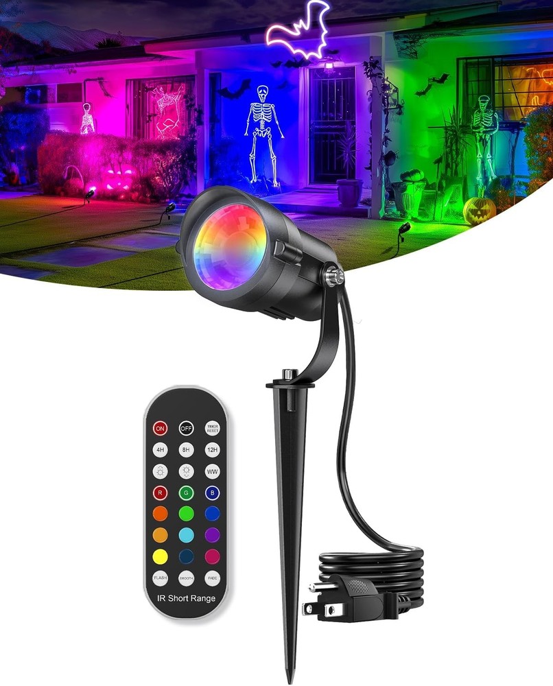 12W Halloween Spotlight Outdoor with Remote Plug Timer Color Changing 120V