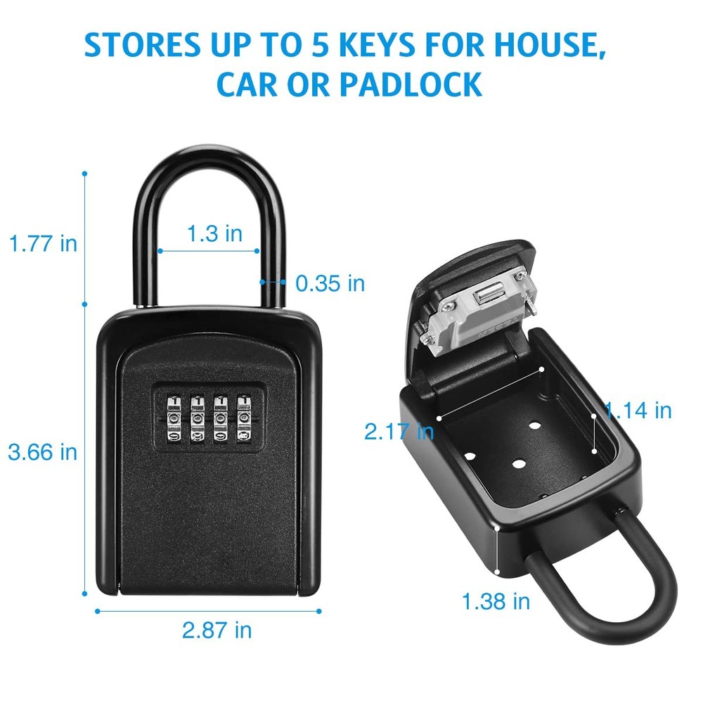 Key Lock Box, (NEW VERSION) Wall Mounted Safe 1 Pack, Black