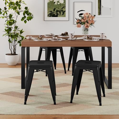 18" Backless Metal Bar Stool, Stackable Industrial Stool, Matte Black