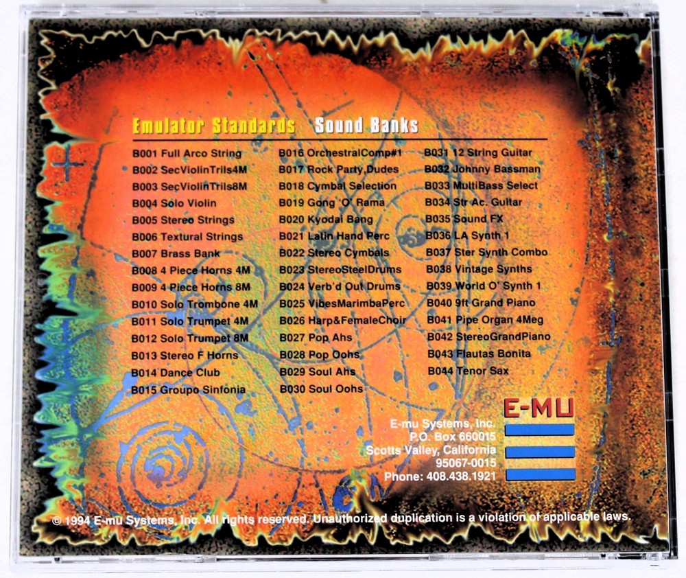E-MU Systems Sound Library Volume 1 Emulator Standards Sample Sampling CD