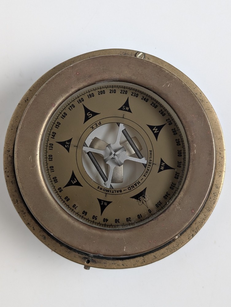 WWII John E. Hand & Sons Brass Navy Ship Compass P.E.X. U/4 Complete w/ Gimbal